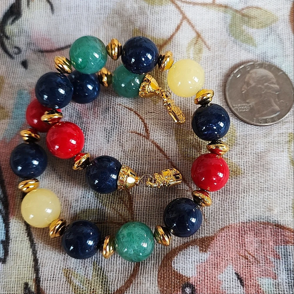 Lauren Conrad Vintage Bold Primary Colors Lucite Beaded Memory Wire Bracelet EUC